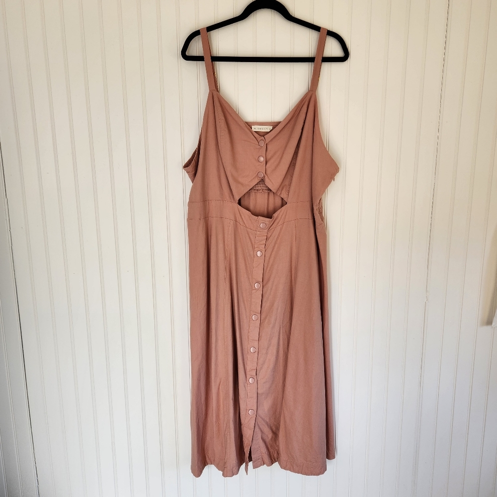 SONCY Mauve Cut Out Linen Blend Summer Mini Sundress 4X